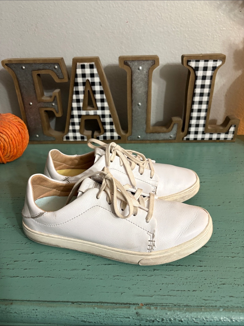 White Leather Lace-Up Olukai Sneakers